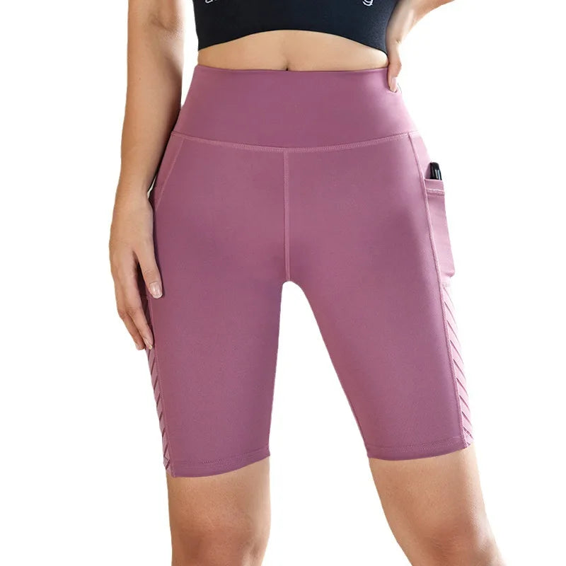 Shorts de Yoga Cintura Alta com Bolsillo